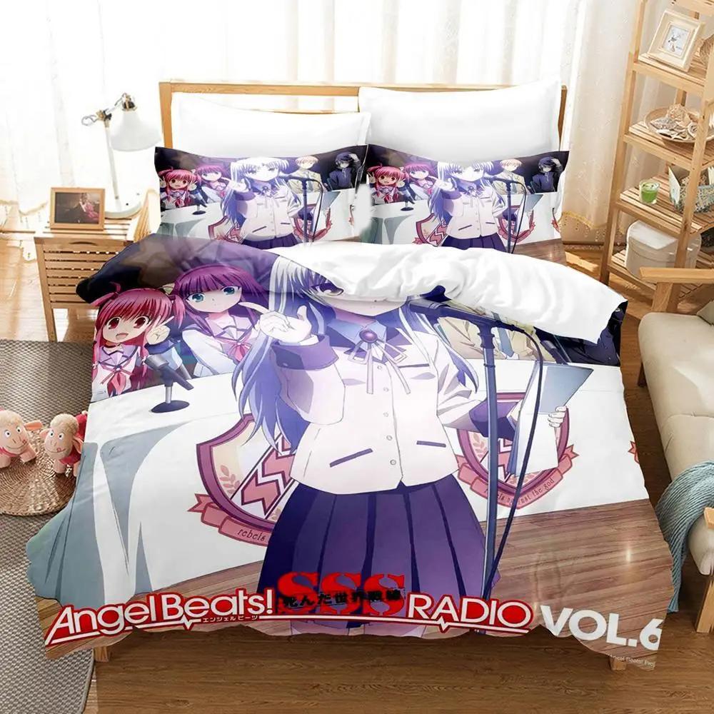 3D-tryck Anime Angel Beats Sängklädesset Påslakan Sängset Täcke Örngott Täcke King Queen Size Pojkar Vuxna Sängkläder