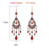 Vintage Ethnic Rhinestone Long Earrings Light Luxury Texture Flower Shaped  Water Drop Earrings for Women Retro Jewelry Gift