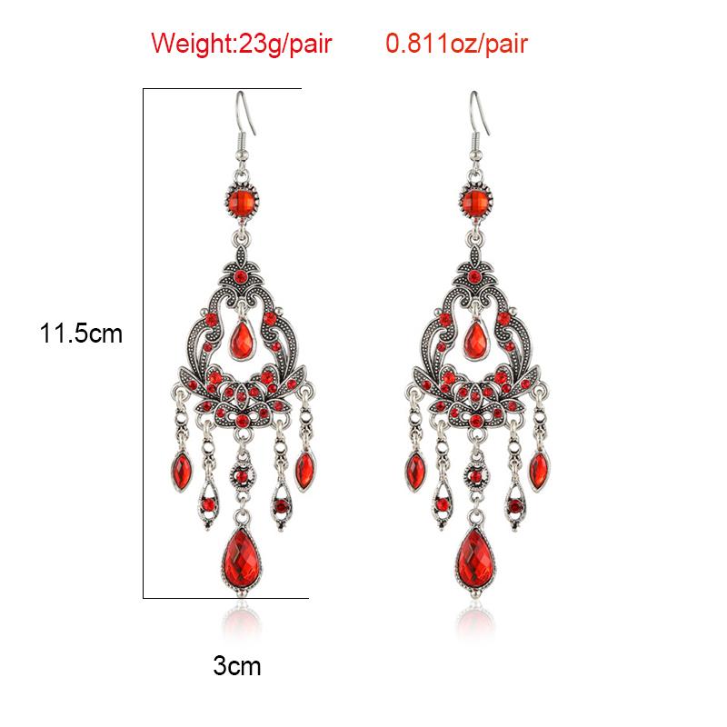 Vintage Ethnic Rhinestone Long Earrings Light Luxury Texture Flower Shaped Water Drop Earrings for Women Retro Jewelry Gift