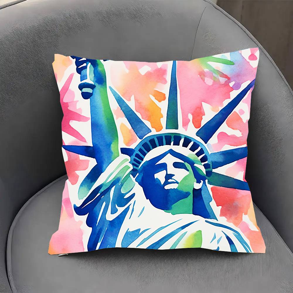 Statue Of Liberty Art Pillow Case Sofa Cushion Cover Room Home Decoration