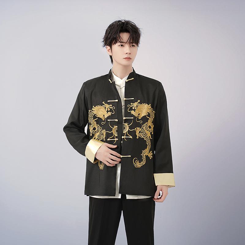 Spring and Autumn Men Embroidered Tops Chinese Traditional Phoenix Printed Clothes Dragon Tang Suit Clothing Long Sleeve Festival New Year Jacket