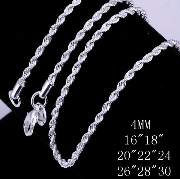 Silver 4MM Twisted Rope Necklace & Bracelet Set - Unisex Fashion Jewelry