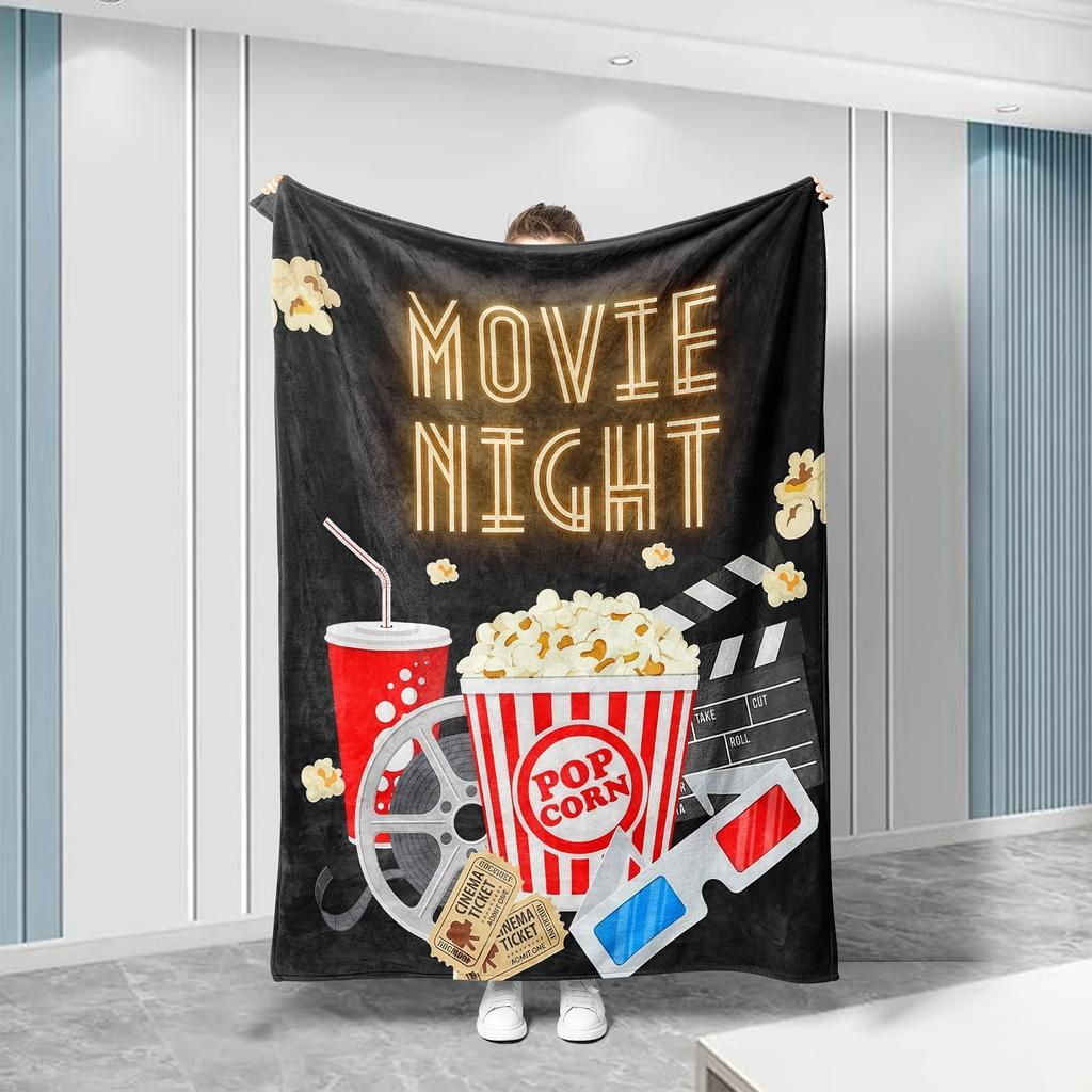 Movie Night Themed Blanket Soft Fleece Throw Blanket For Living Room Couch Bed Naps Perfect Gift Cozy Blanket For Home Decor