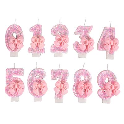 M-Modern-Number Cake Decorating Candles Cute Pink Bow Baby Girl Birthday Cake Topper Decoration Party Supplies 0-9 Digital Candl
