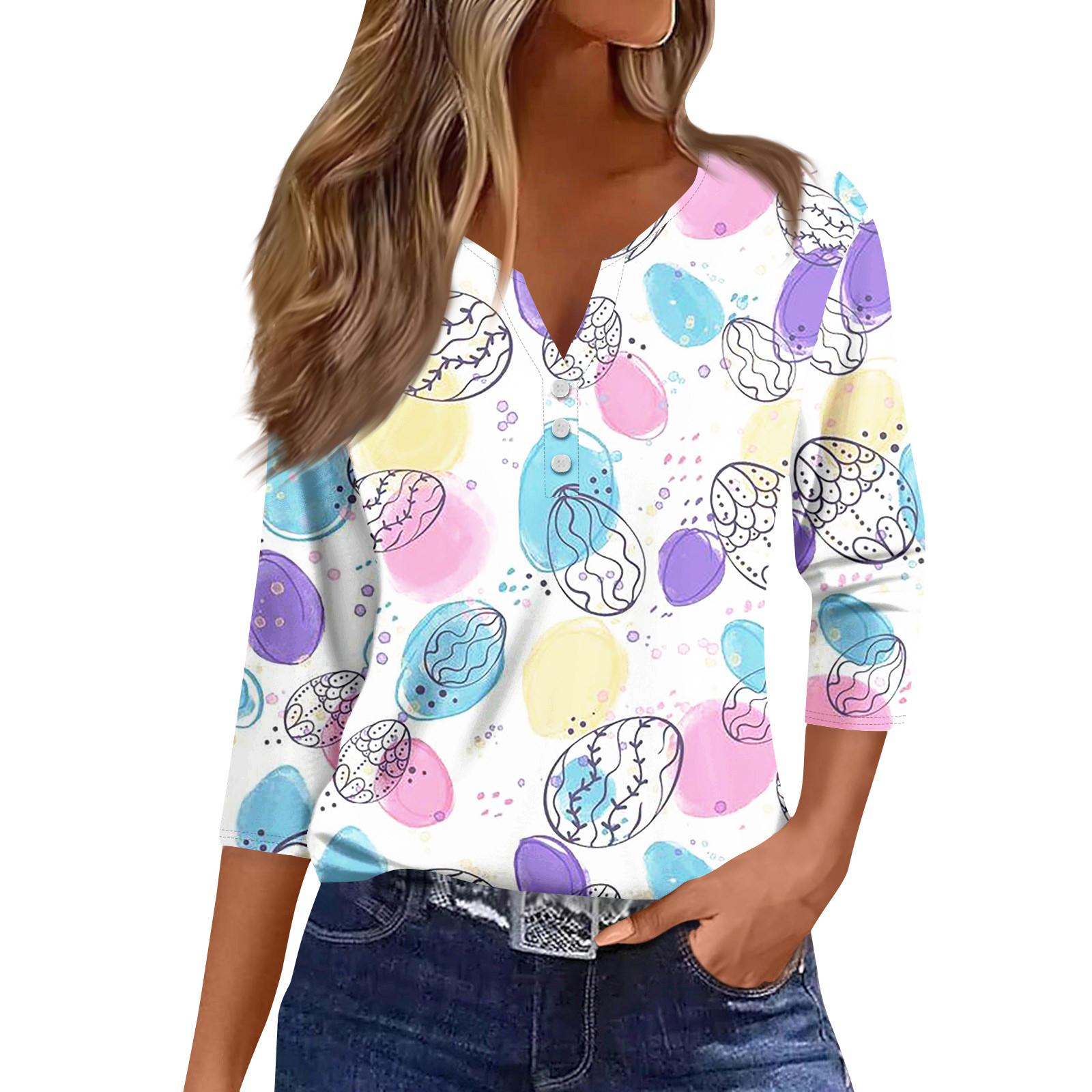 

Жіночий Модний Повсякденний Пуловер Топ з Рукавом Сім Хвилин з Великоднім Принтом XL білий