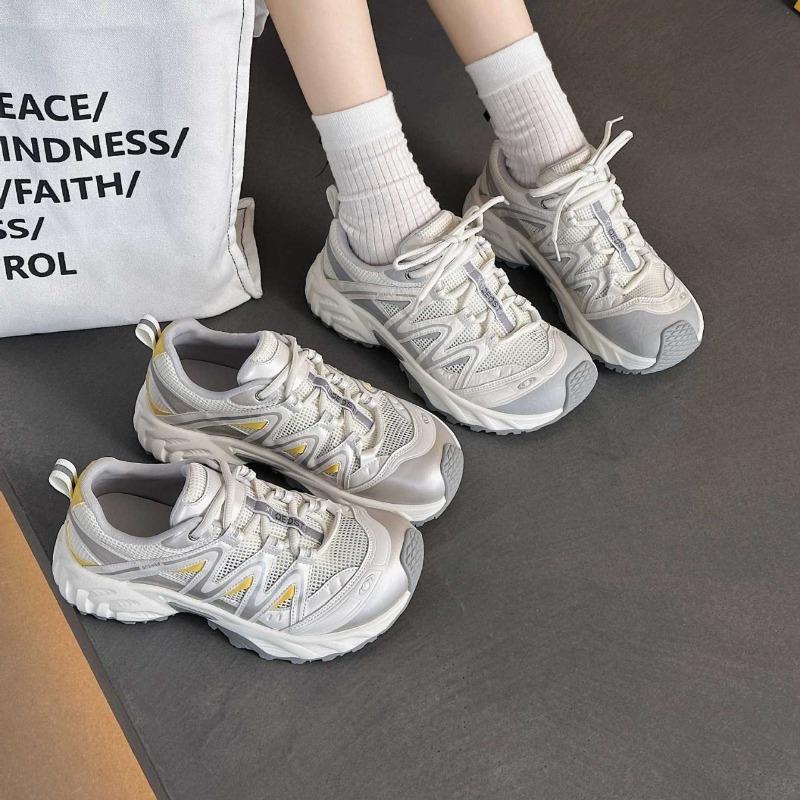 Leather mesh dad shoes women's thin new summer breathable hiking shoes versatile platform casual sports shoes