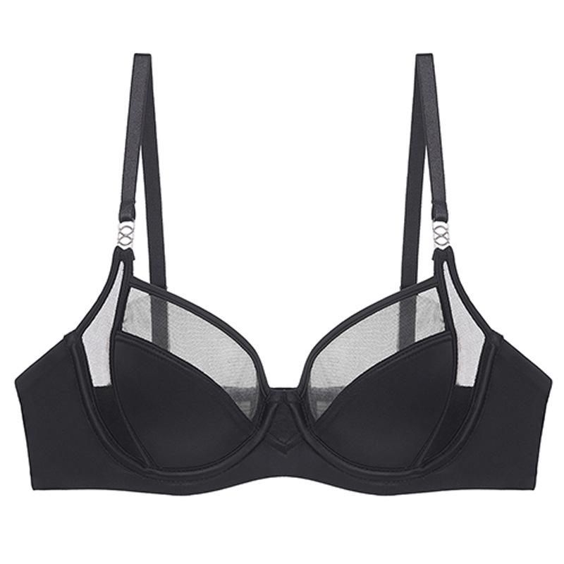 

Французское сексуальное нижнее белье тонкая глянцевая сетка большого размера нижнее белье большая грудь маленькая защита от провисания бюстгальтер-топ 85C чёрный