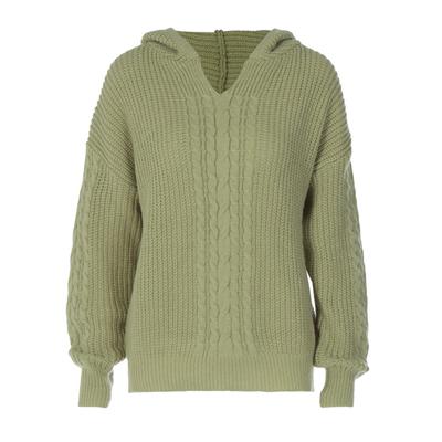 Women Hooded Pullover Sweater Long Sleeves Loose Fitting Casual Twist Knitted Sweatershirt Top