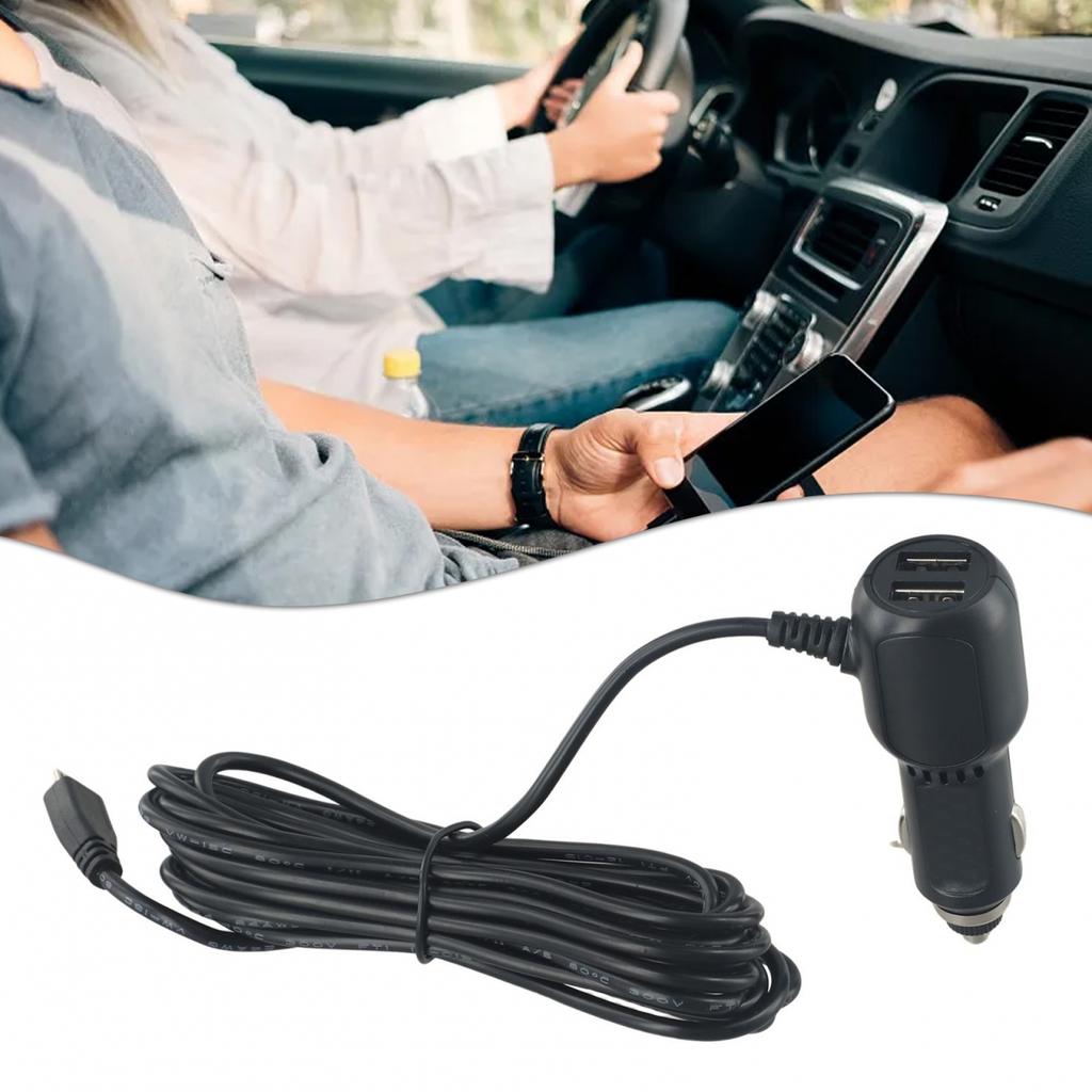 High Quality Dual Port Car Charger and 11 5ft Cable for Dash Cams