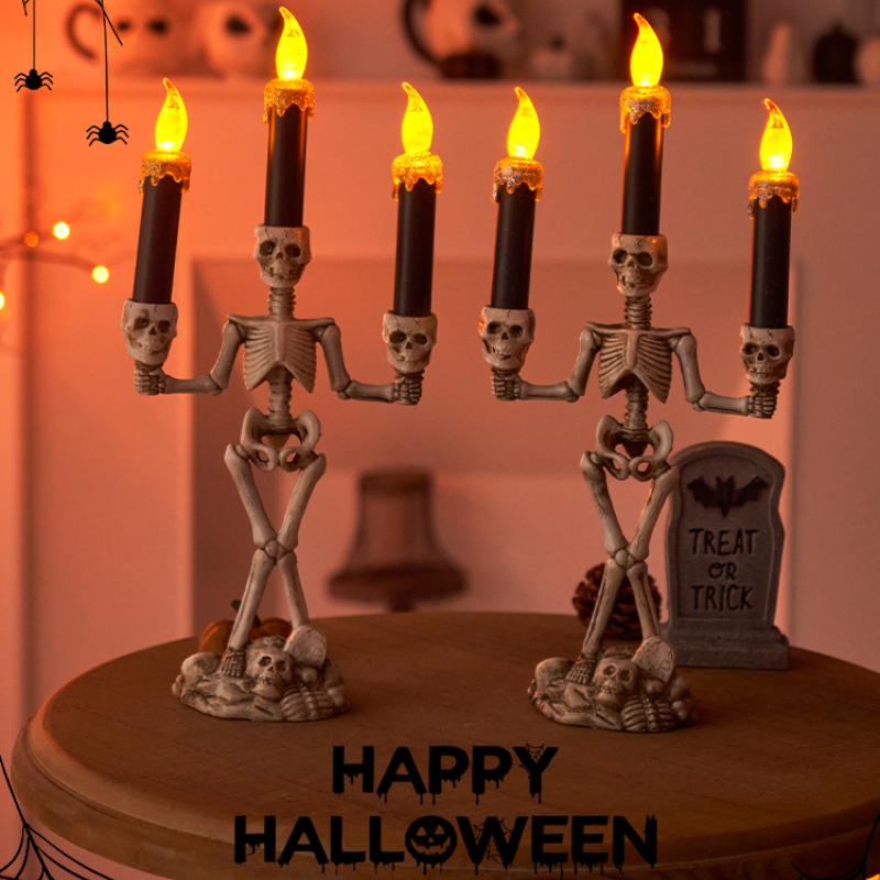 Schädel Kerzenhalter LED Halloween Kerzenhalter Flammlose Kerzen Halter Ständer Horror Requisiten Halloween Dekoration Haus Dekor
