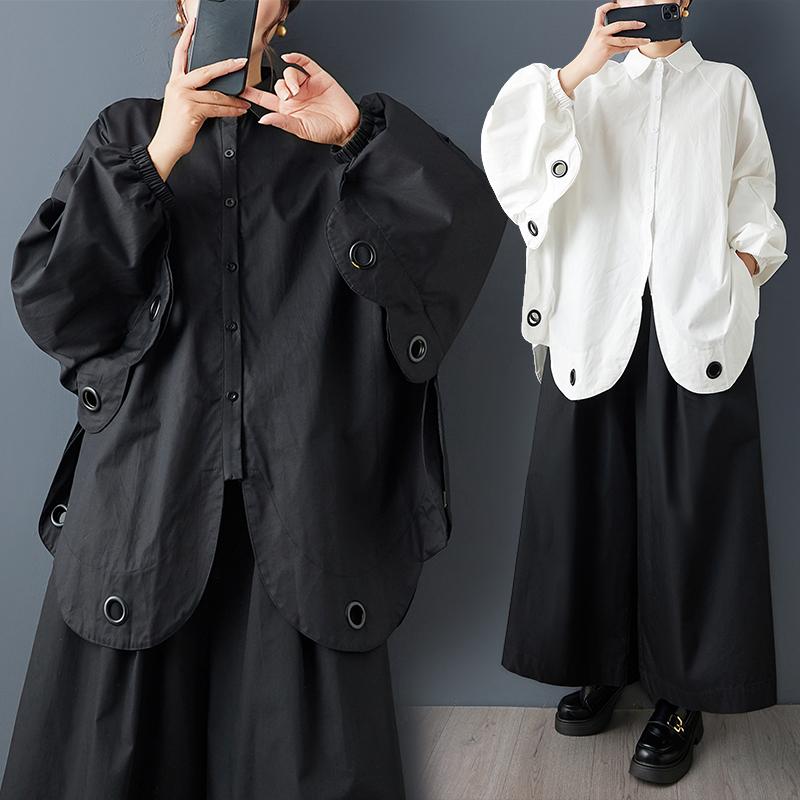 DIMANAF 2025 New Autumn Plus Size Women Coats Jackets Thin Long Sleeve Loose Casual Black Outerwear Button Shirt Tops