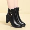 6cm 8cm Elegant Comfortable Soft Leather Plush Motorcycle Boots Winter 2025 Block High Heels Shoes Warm Ankle Boots for Office