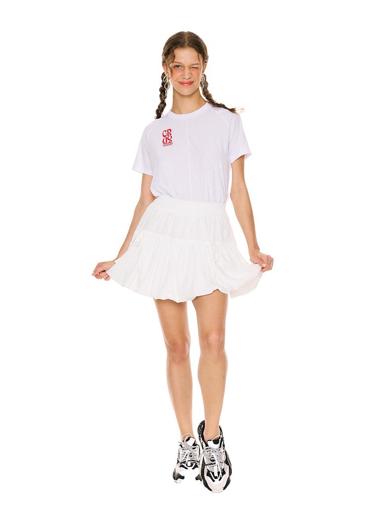 Greedius White Tiered Mini Skirt
