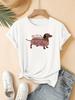 Plus Size, Plus-size Hot Dog Cartoon Fashion Cute Printed Short-sleeve Round-neck Pullover T-shirt,