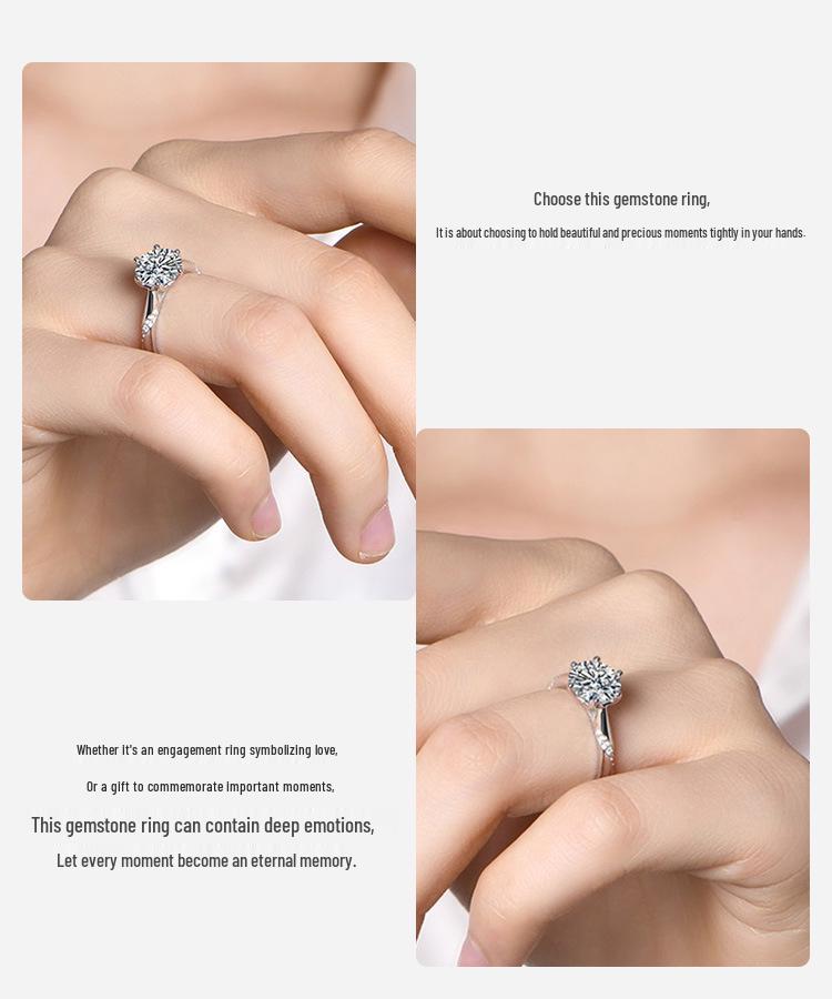 Sterling Silver S925 Moissanite Six-Prong Luxury Couple Ring