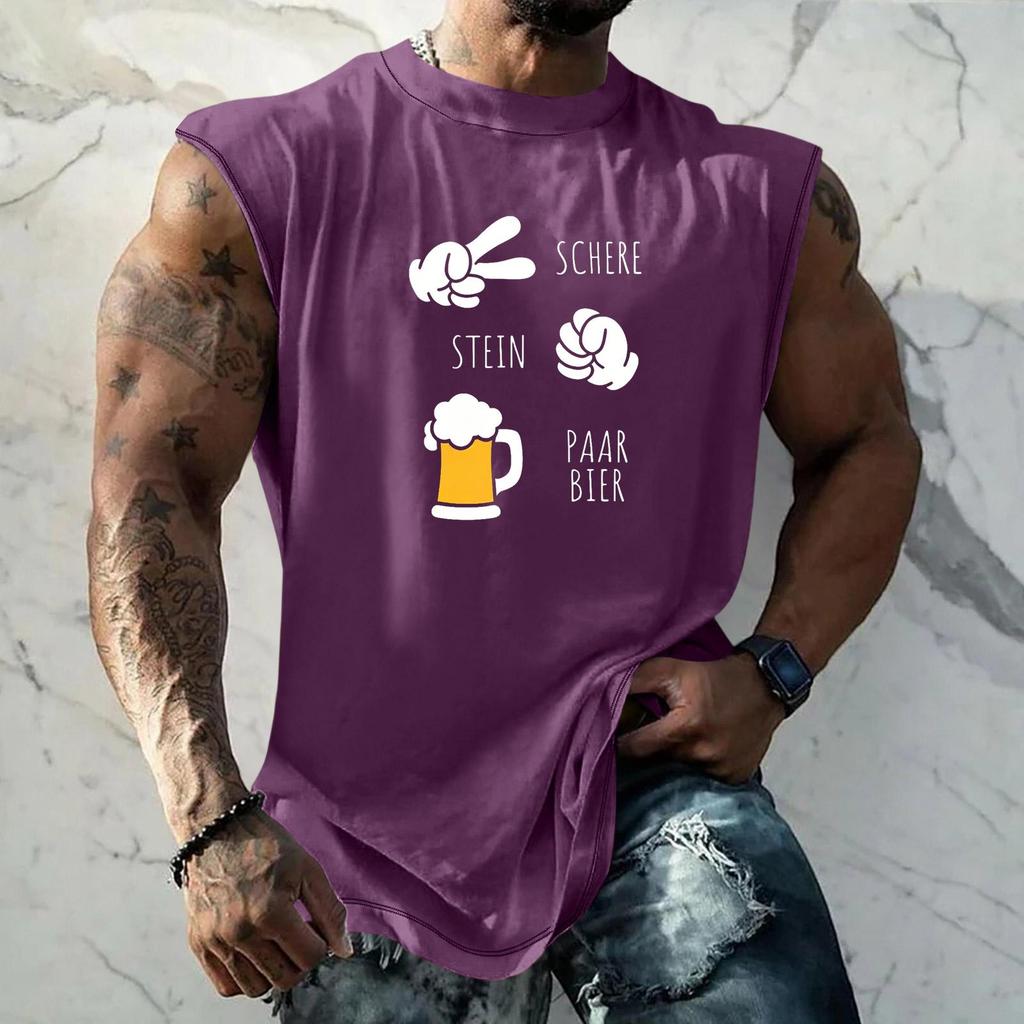 Men Sleeveless Tank Top Loose Fit Textured Pattern Printed Vest Casual Sports Streetwear Summer Holiday Daily Wear