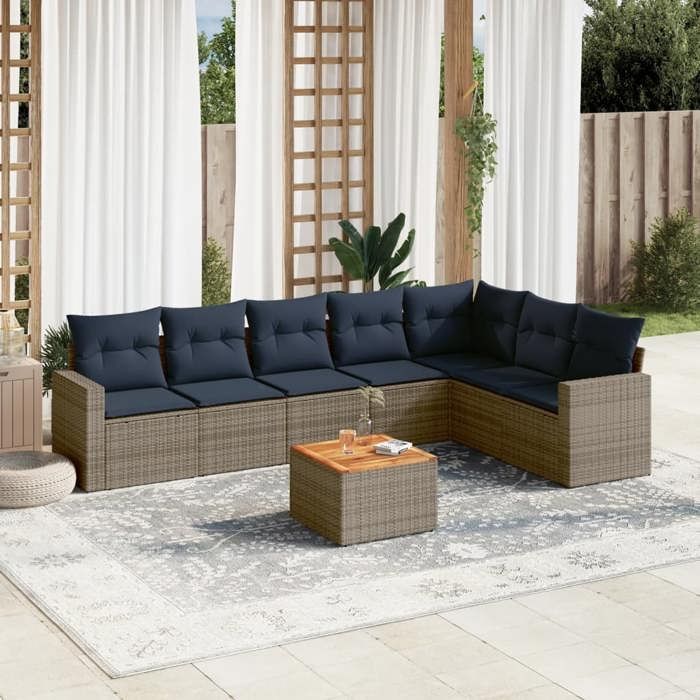 VidaXL Salon de Jardin avec Coussins 8 pcs, Canapés de Patio, Ensemble de Meubles, Mobilier de Terrasse Exterieur, Gris 3256488