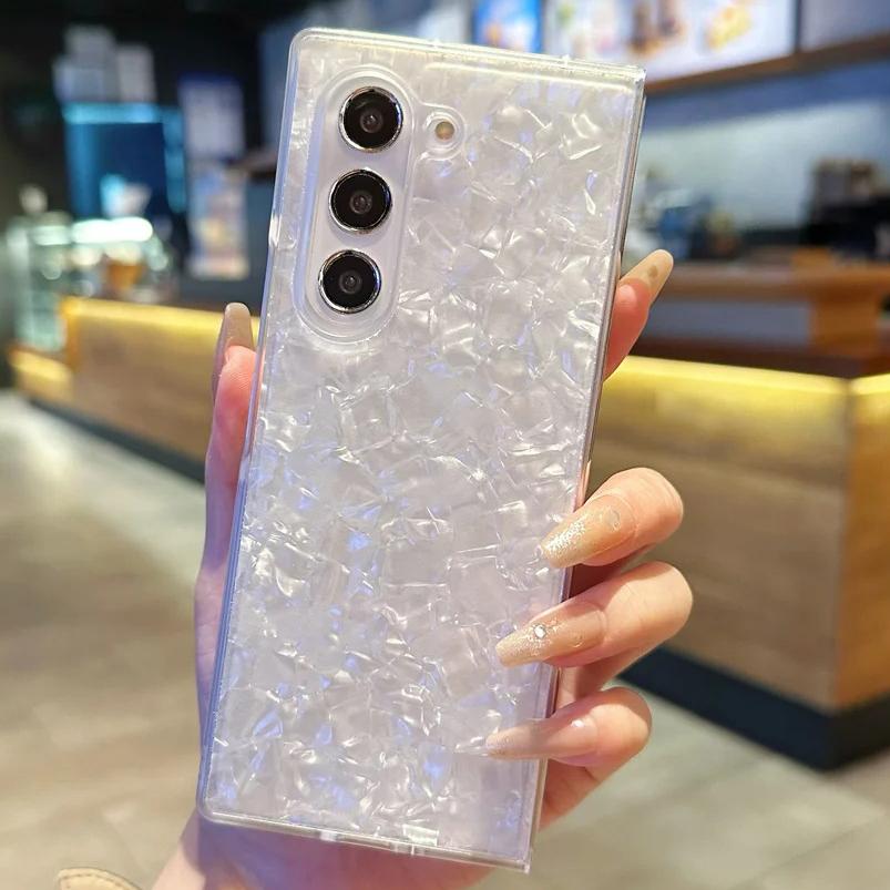 Shell Pattern Fashion Girl Mirror Z Fold 5 4 Phone Case for Samsung Galaxy Z Fold 5 4 Fold4 Zfold5 Gradient Shockproof Cover