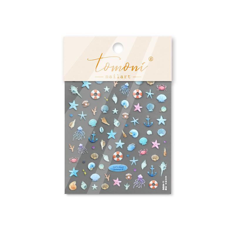 

5D Летняя наклейка для ногтей в виде морской ракушки, блестящие тисненые наклейки для ногтей в виде морской звезды, летние пляжные наклейки для вина, медузы, наклейки для ногтей, украшение to 4096
