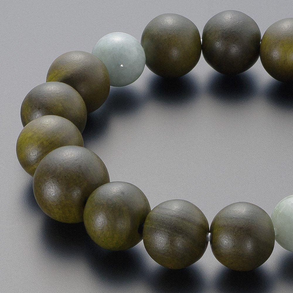 Buddhist Altar Shop Takita Shoten Special Selection Bracelet Prayer Beads Wooden Bead Bracelet Green Sandalwood of 2 Heaven Burmese Jade 14mm Beads