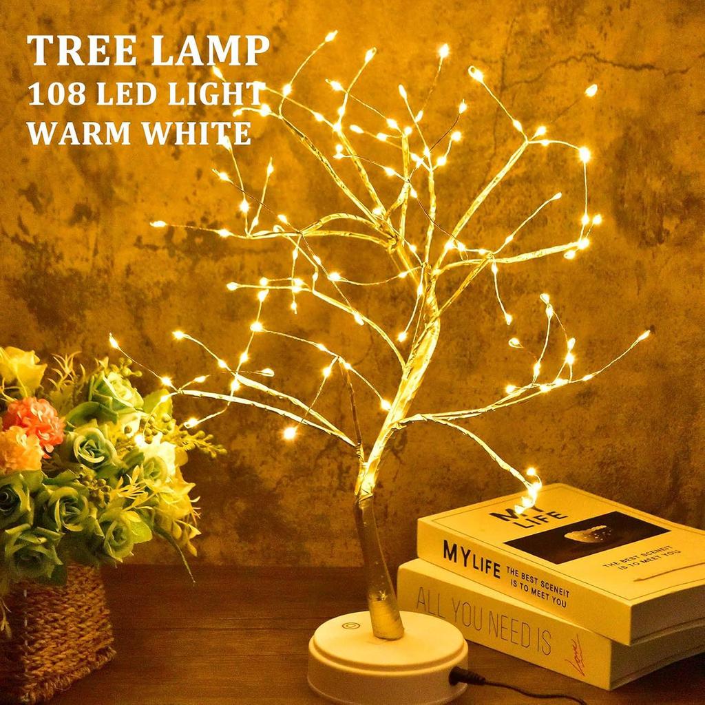 6 Colors 108 LED Warm White Tree Lights USB/Battery Operated Starry Copper String Lights Indoor/Outdoor Table Tree Night Light