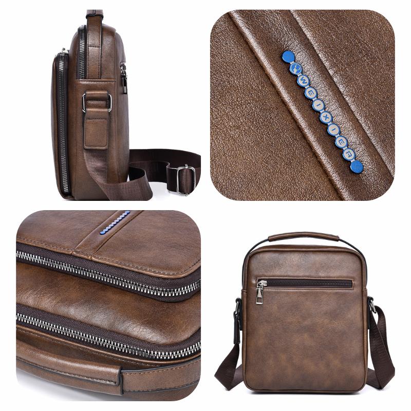 WEIXIER Men's Leather Crossbody Shoulder Bag Waterproof Messenger Sling Satchel Bag for Work Business Travel