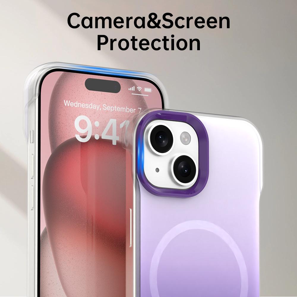 For iPhone 15 Plus/14 Plus Magnetic Case Gradient Design Borderless IMD TPU+PC+PET Phone Cover