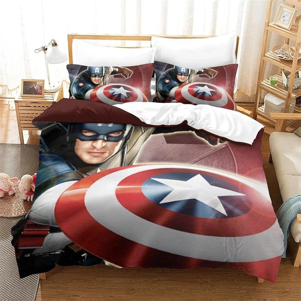 Cartoon Duvet Cover Captain America Pillowcase Bedding Set Adult Boy Girl Bedroom Decoration Children Single Double Large Size