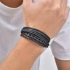 Black Multi Layers Leather Bracelet for Men,Metal Tube Charm Handmade Braided Rope Leather Bracelet,Gift for Husband Dad Son