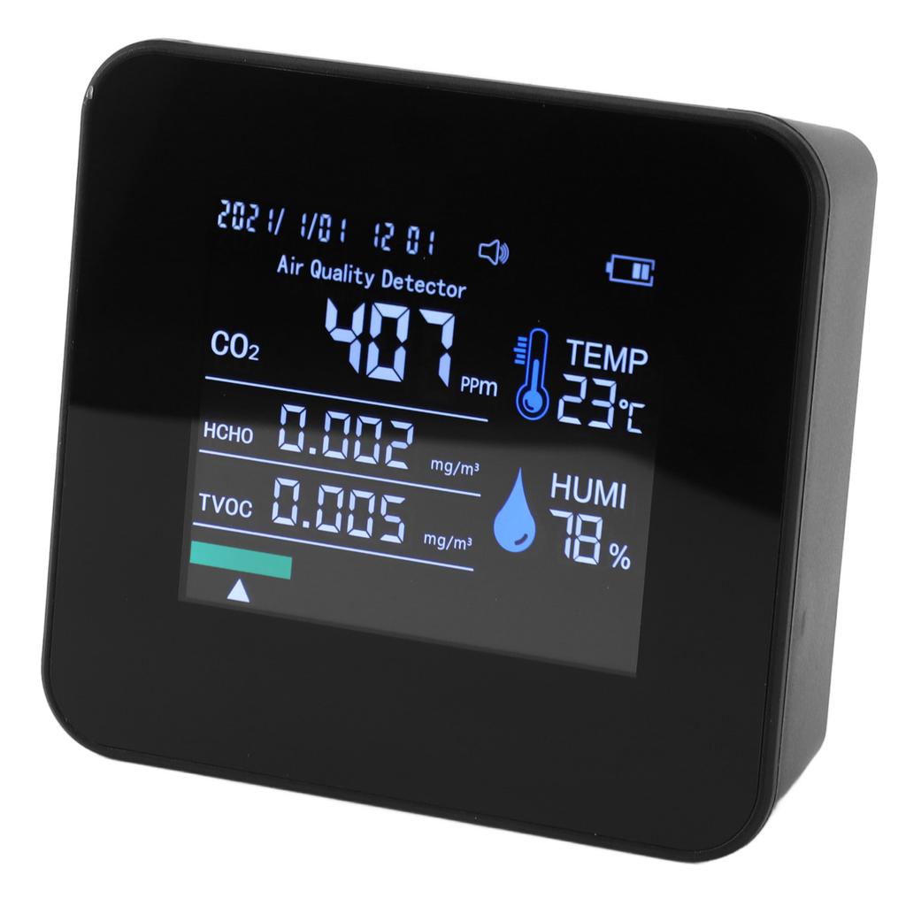 9 in 1 Indoor Air Quality Monitor PM2.5 PM10 PM1.0 CO2 HCHO TVOC Temperature Humidity Time Display Air Quality Tester