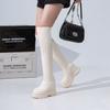 Fashion 11CM Microfiber Leather Platform Wedge Knee High Booties Women Autumn Slip On Spring Chimney Hidden Heels Over The Shoes