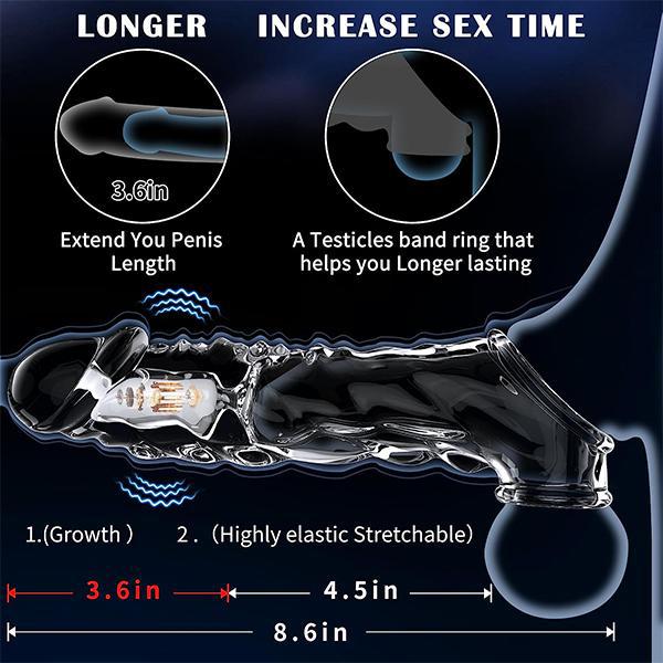 Penis Extend Sleeve Realistické dildo Kondomy Prodlužovač penisu Vibrátor Zpoždění ejakulace Mužské Dick Zvětšení Sexuální hračka pro dospělé Muže s delší výdrží