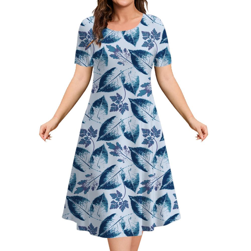 Summer Ladies Retro Casual Dress 3d Printing Loose Round Neck Short-sleeved Dress Suitable for Daily Wear