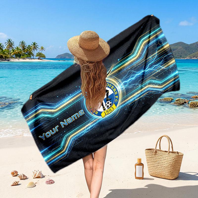 Bristol Rovers Custom Beach Towel, Personalized Name Text Print, Football Logo Soft Quick‑Dry Towel Holiday Gift