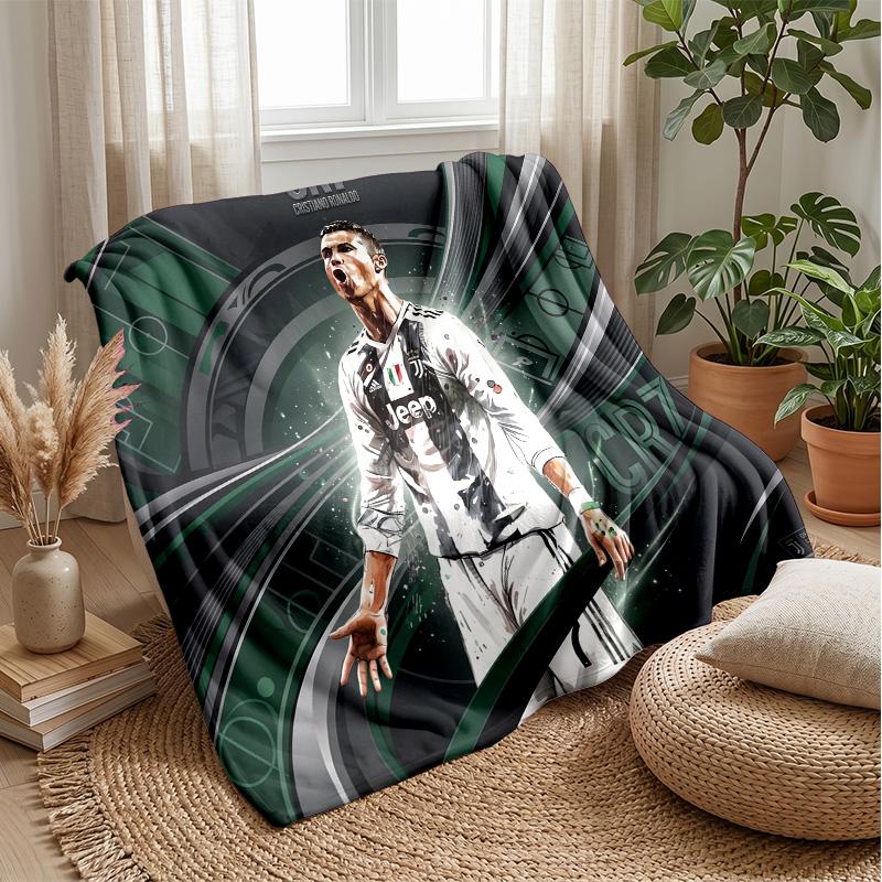 Cristiano Ronaldo Printed Flannel Blanket Skin Friendly Warm Decorative Throw for Indoor Couch Bed Daily Use