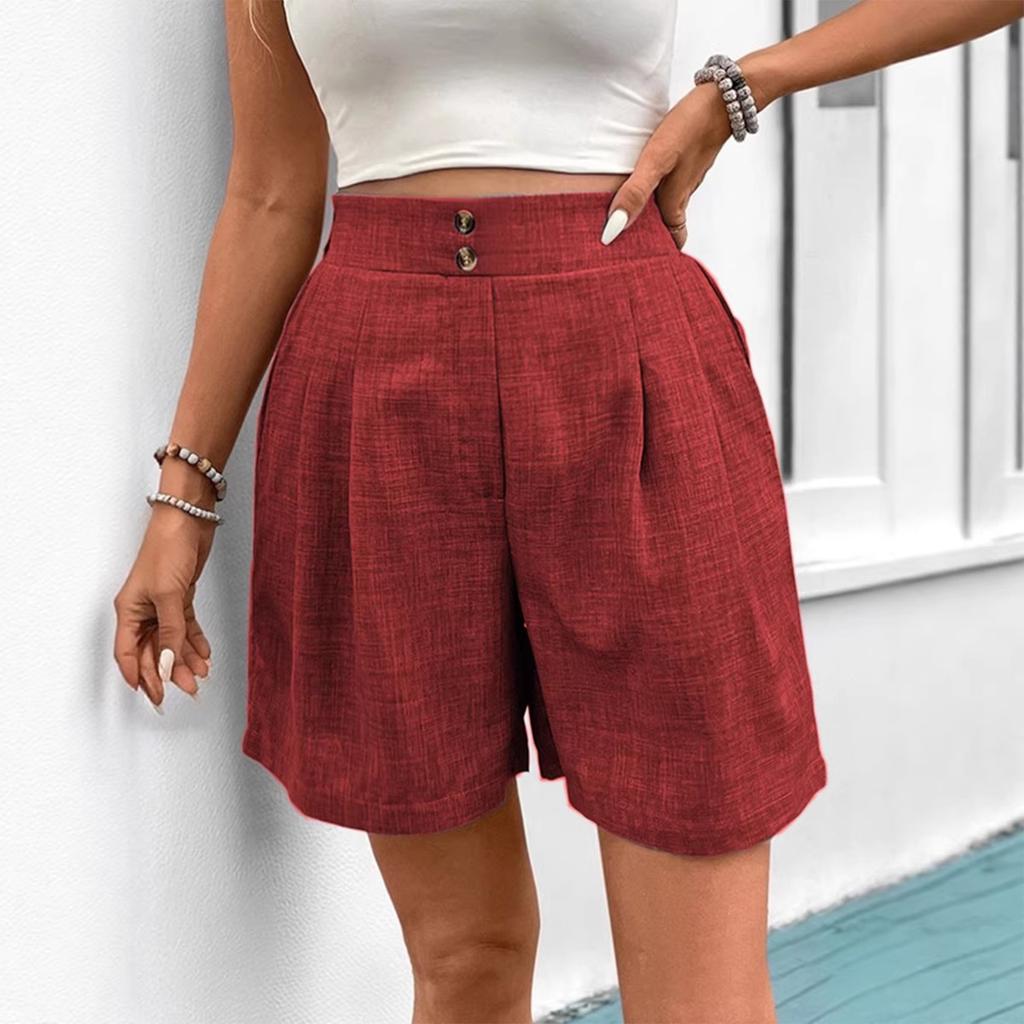 Women's Casual Button Front Elastic Waistband Shorts High Waist Loose Fit Summer Lightweight Breathable Fabric Comfortable Design