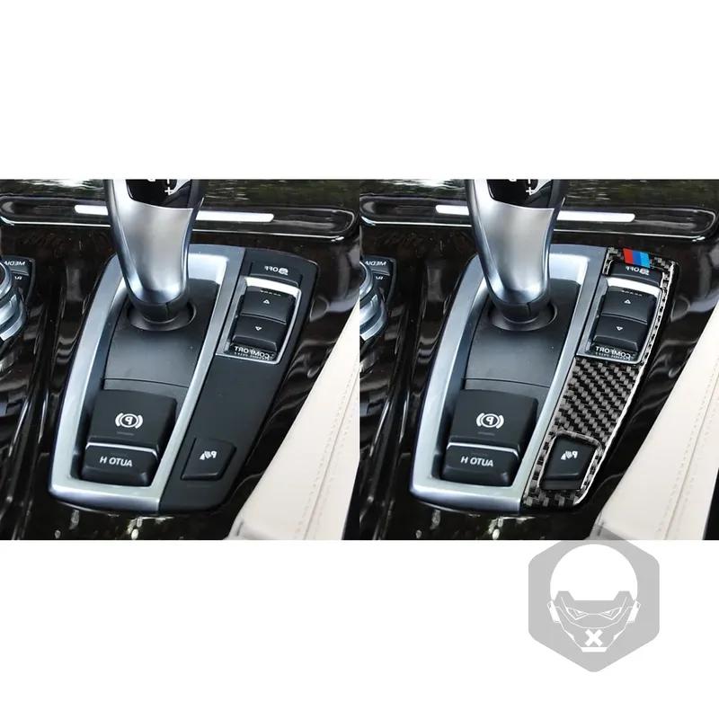 Real Carbon Fiber Car Interior Gear Shift Button Panel Sticker Cover Frame Trim Decoal Accessory For BMW 5 Series F10 2011—2017