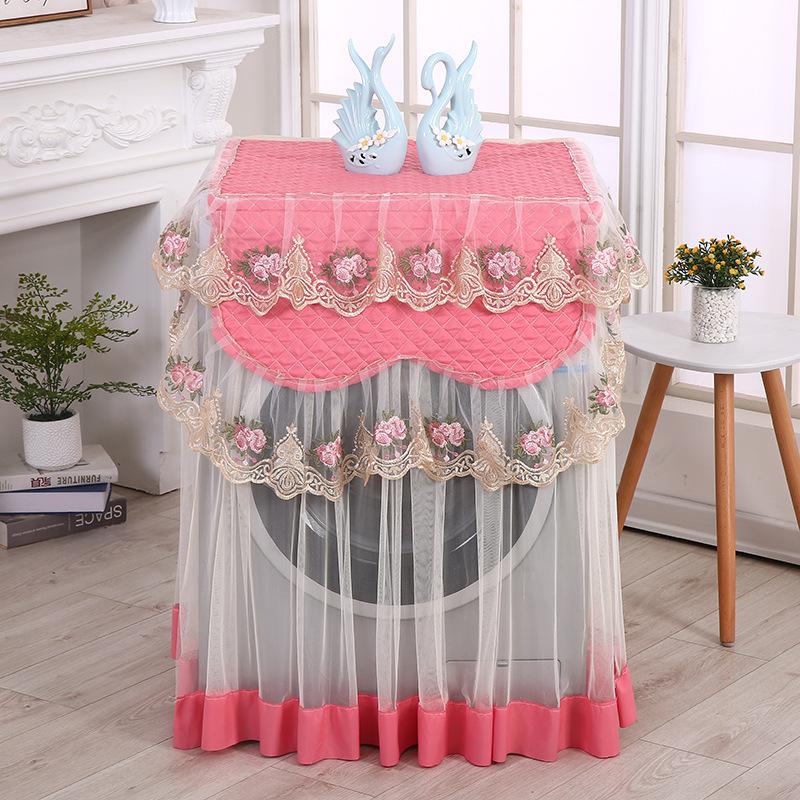Romantic Lace Washing Machine Cover Dust Proof Dryer Cover Embroidered Flower Home Decoration Protective Covers Drum Washing Machine Sunscreen Cloth