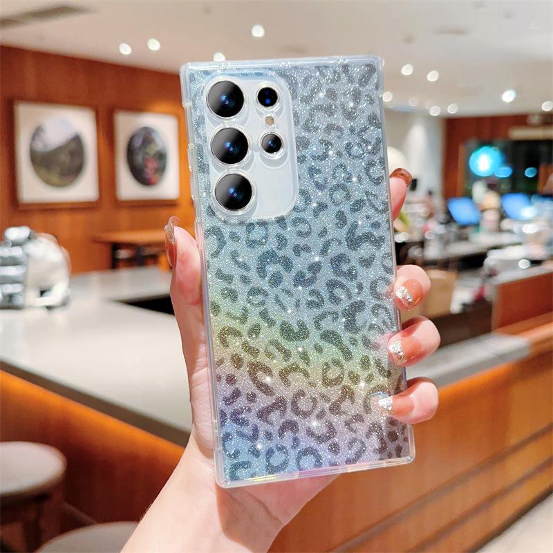 Iridescent Blue Leopard Glitter Samsung S22/S23/A15/A55 Full Coverage Phone Case