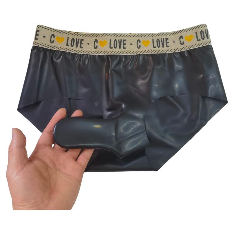 Men'S Sexy Latex Underpants Abdl Seamless Penis Sheath Brief Pseudo-Girl See-Through Sissy Lingerie Erotic Rubber Tight Panties