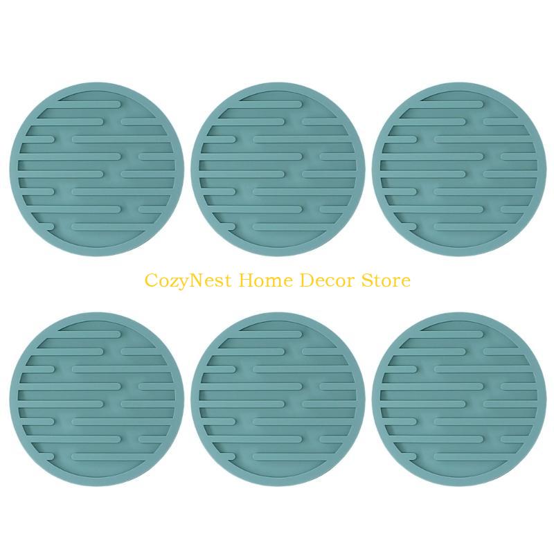 92MF 6Pcs Silicone Coasters Cup Mats Dining Decors Unique Round Drink Mats Silicone Texture Suitable for Household Use