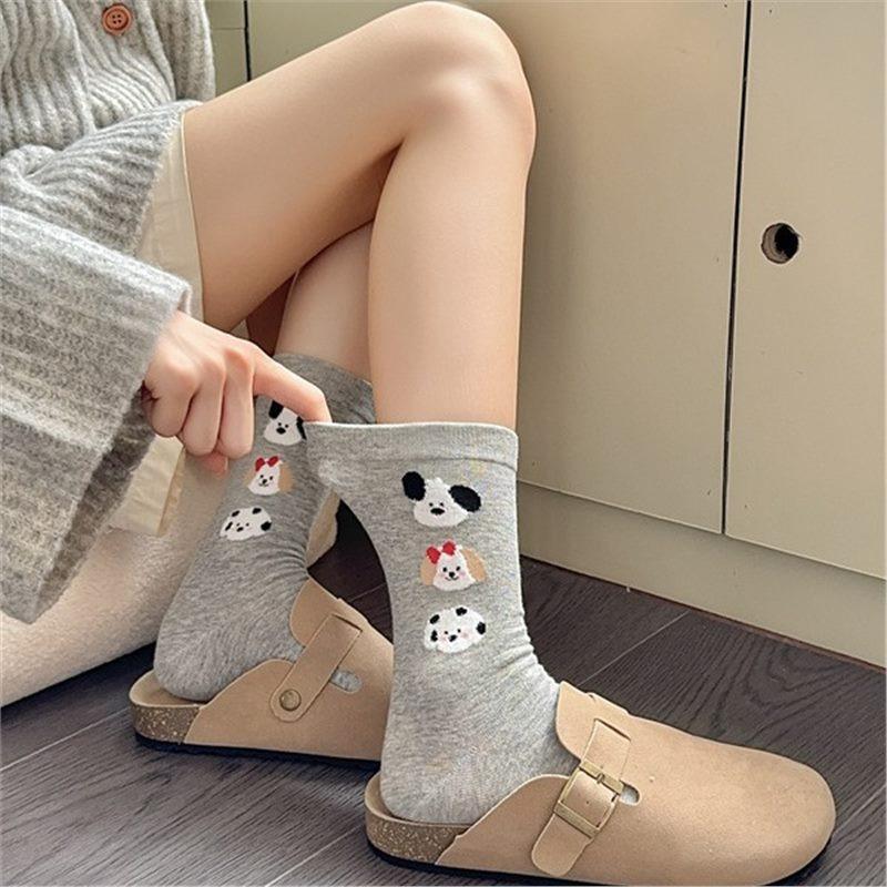 Boneless Cute Socks, Women's Mid-calf Cotton Socks, Spring and Autumn Flocked Bear Long Socks, Cartoon Pile Socks