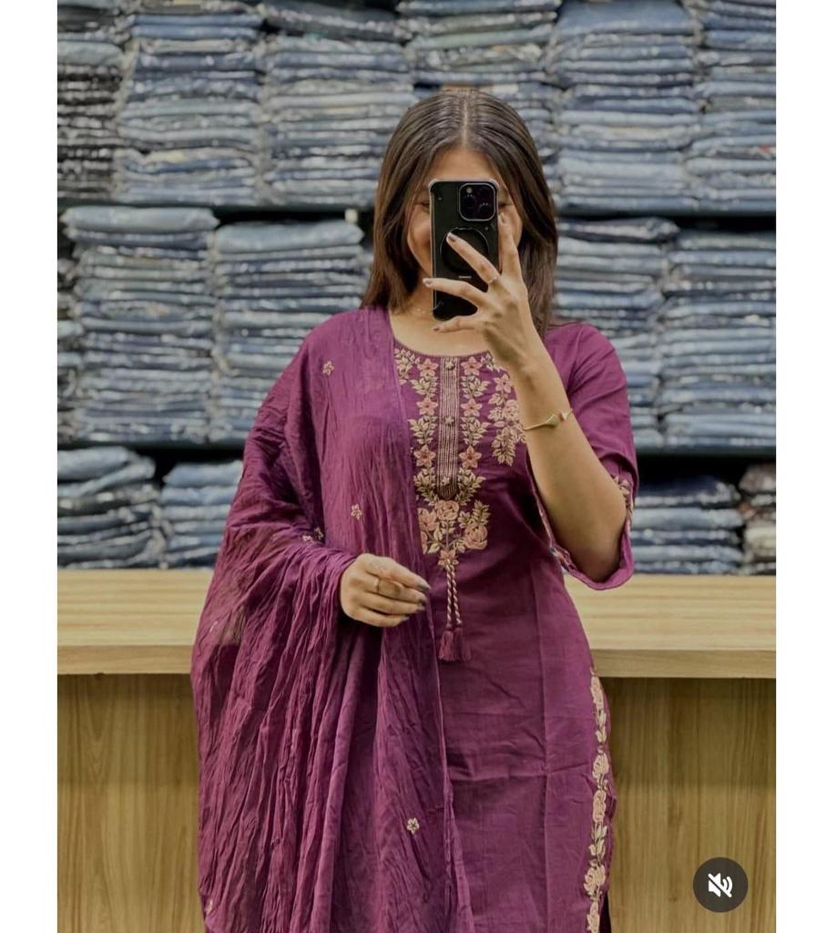 Women Designer Embroidered Kurta Pant Dupatta Set Party Wear Top Tunic Ethnic Salwar Suit