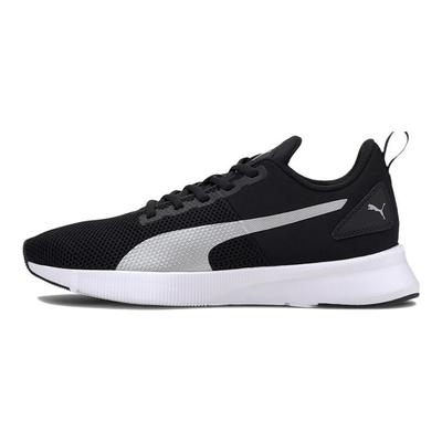 Flyer Round Toe Lace-Up Mesh Fabric Shock Absorbing Non-Slip Lightweight Low-Top Running Shoes Unisex Sneaker Black Silver 192257-25