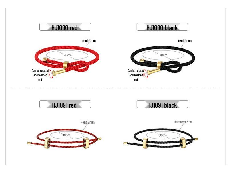 3D Gold Beaded Red and Black Milan Rope Bracelet for Couples - DIY Titanium Steel Design