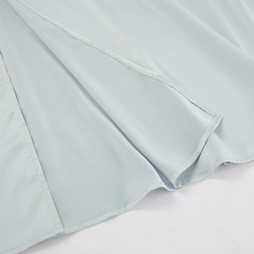 Elegant Grey Satin Skirts For Women Fashion Mid Waisted Slit Solid Skirts Casual New Loose Ankle-Length Skirt Streetwear