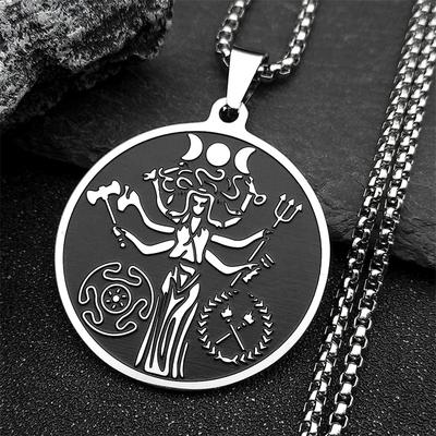 Witch Triple Moon Goddess Hecate Necklace for Women Men Stainless Steel Greek Mythology Chain Necklace Jewelry Collier N9611S02