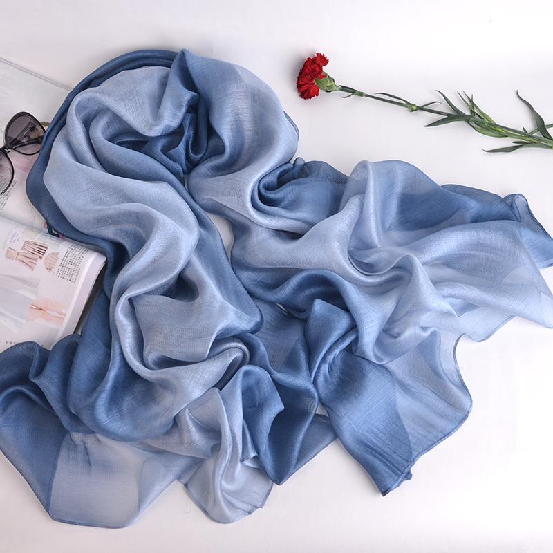 Season Solid Color Gradual Change Color Mulberry Silk Silk Scarf Women, Color Matching Women'S Scarf Shawl Yarn Beach Towel