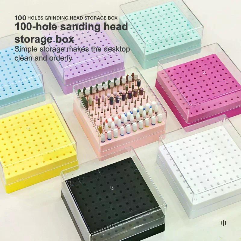 100 Nail Storage Polish Holder Organizer Stand Display Plastic Holes Art Drill Box Grinding Head Bit Bits