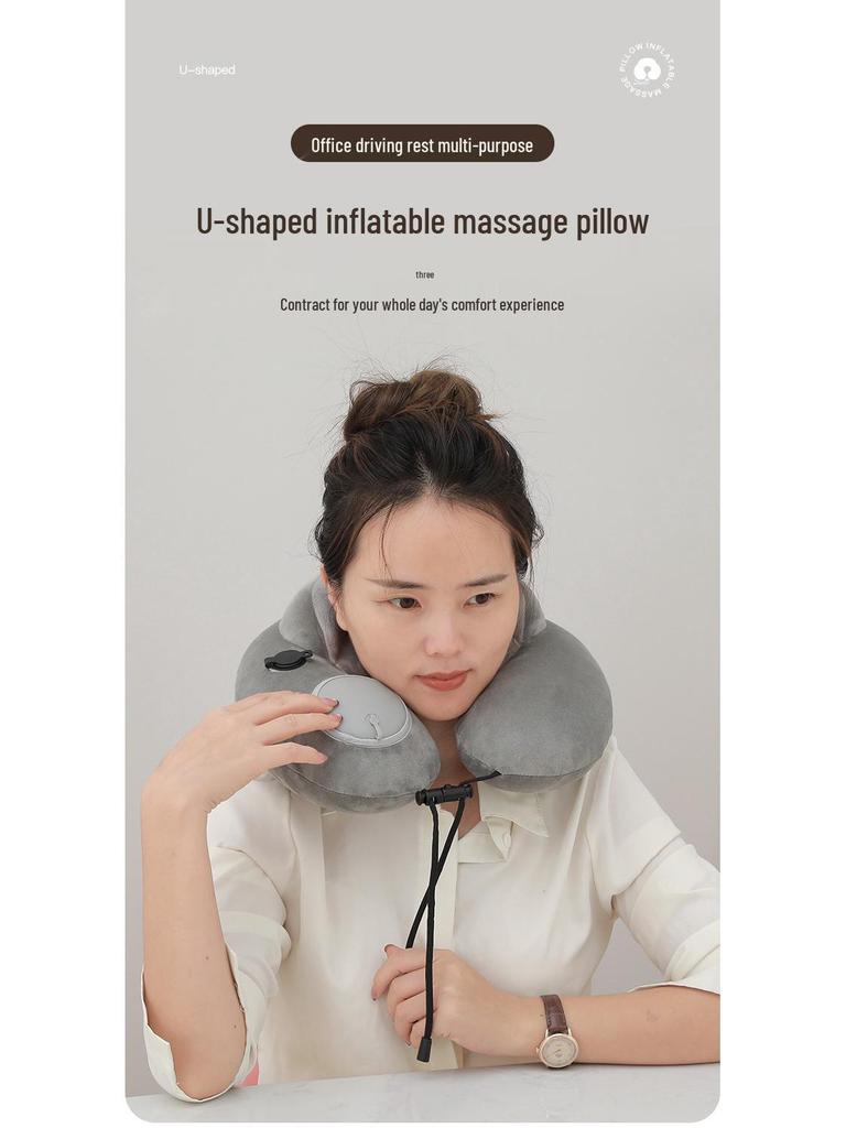 Foldable U-Shaped Neck Pillow: Portable, Press-Type Inflatable Support for Travel, Car, Office, and Outdoor Use